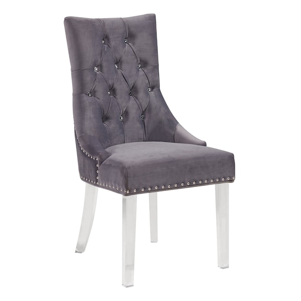 Armen Living Gobi Modern and Contemporary Tufted Dining Chair in Gray Velvet with Acrylic Legs LCGOCHGRAY - main